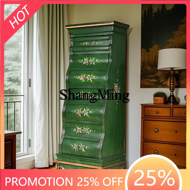 

SM living room TV side cabinet multifunctional hand-painted solid wood vertical cabinet bedroom storage