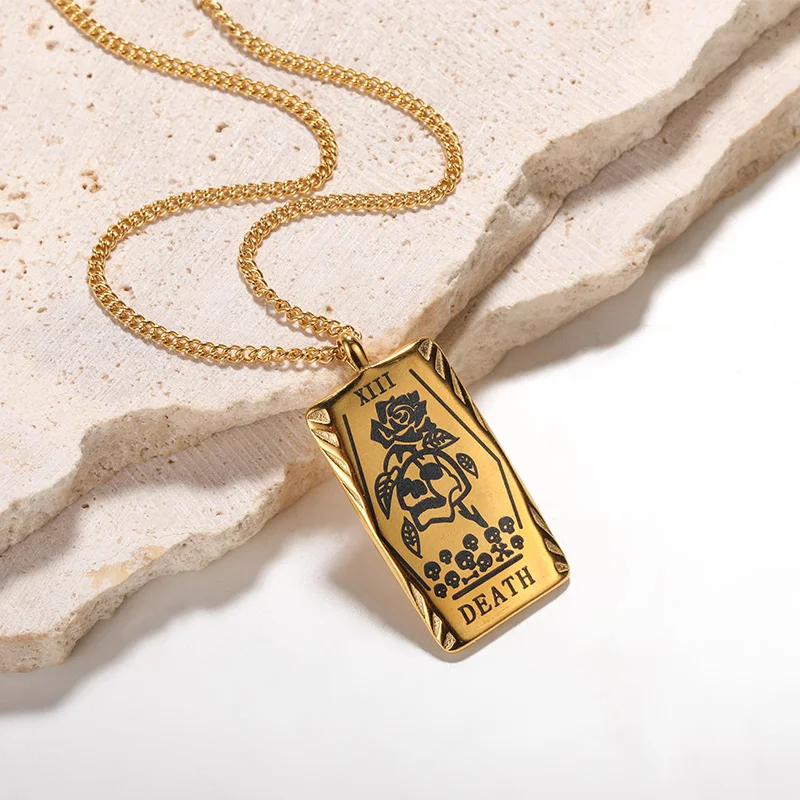 باطني التارو قلادة قلادة للنساء الذهب اللون الفولاذ المقاوم للصدأ قلادة مربعة مجوهرات شخصية التوصيل المجاني