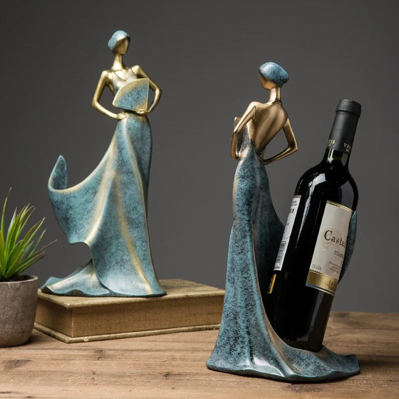

Vintage resin creative handicraft home use wine cabinet elegant lady wine bottle holder decorative statue