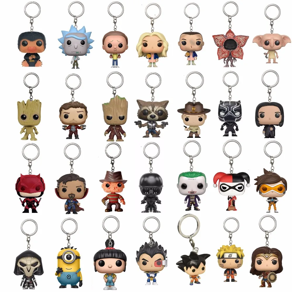 Funko Keychain Galaxy of the Guardians Tree Man Keychain Toy Dragon Ball Goku Naruto Dolls Snape Dobby Black Panther Minion