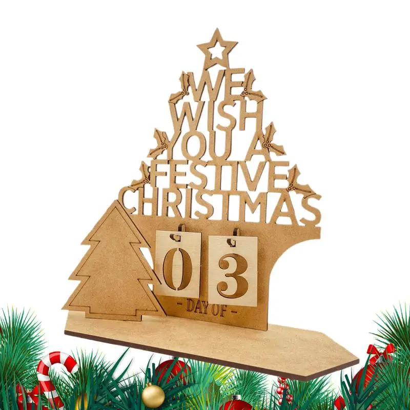 House Shaped Advent Calendar 2025 Days Until Christmas Countdown Sign Wood Hollow Letter Design Desk Ornament For Farmhouse