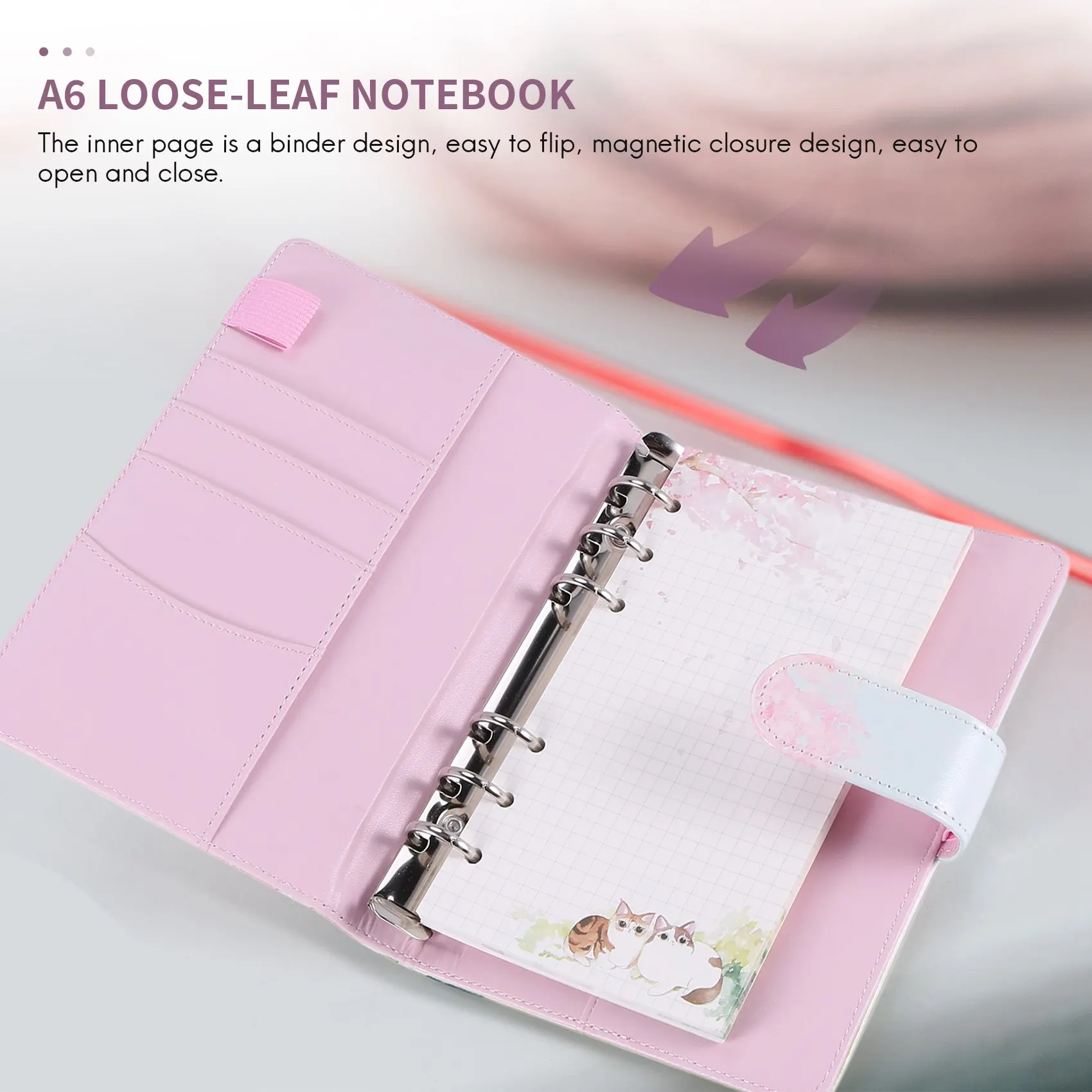 Cherry Blossom Sakura 80 Sheet A6 Loose-Leaf Notebook Journal Agenda Planner Set Stationery,Hand Account Book,1 Set-C