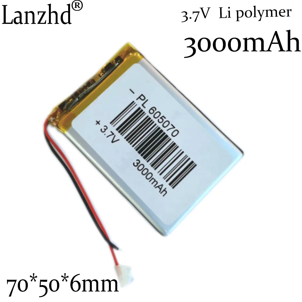 1-12 sztuk 3.7V 605070 Li bateria litowo-polimerowa 3000mAh płaska bateria uniwersalna DIY zasilanie mobilne rdzeń LED baterie Li-ion