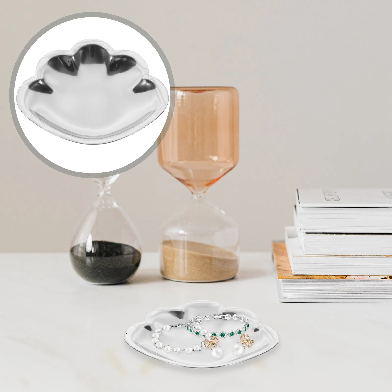 

Shell Shaped Stainless Steel Tray Jewelry Storage Plate Organizer For Desktop Sundries Keys Perfume Lipstick Display Holder