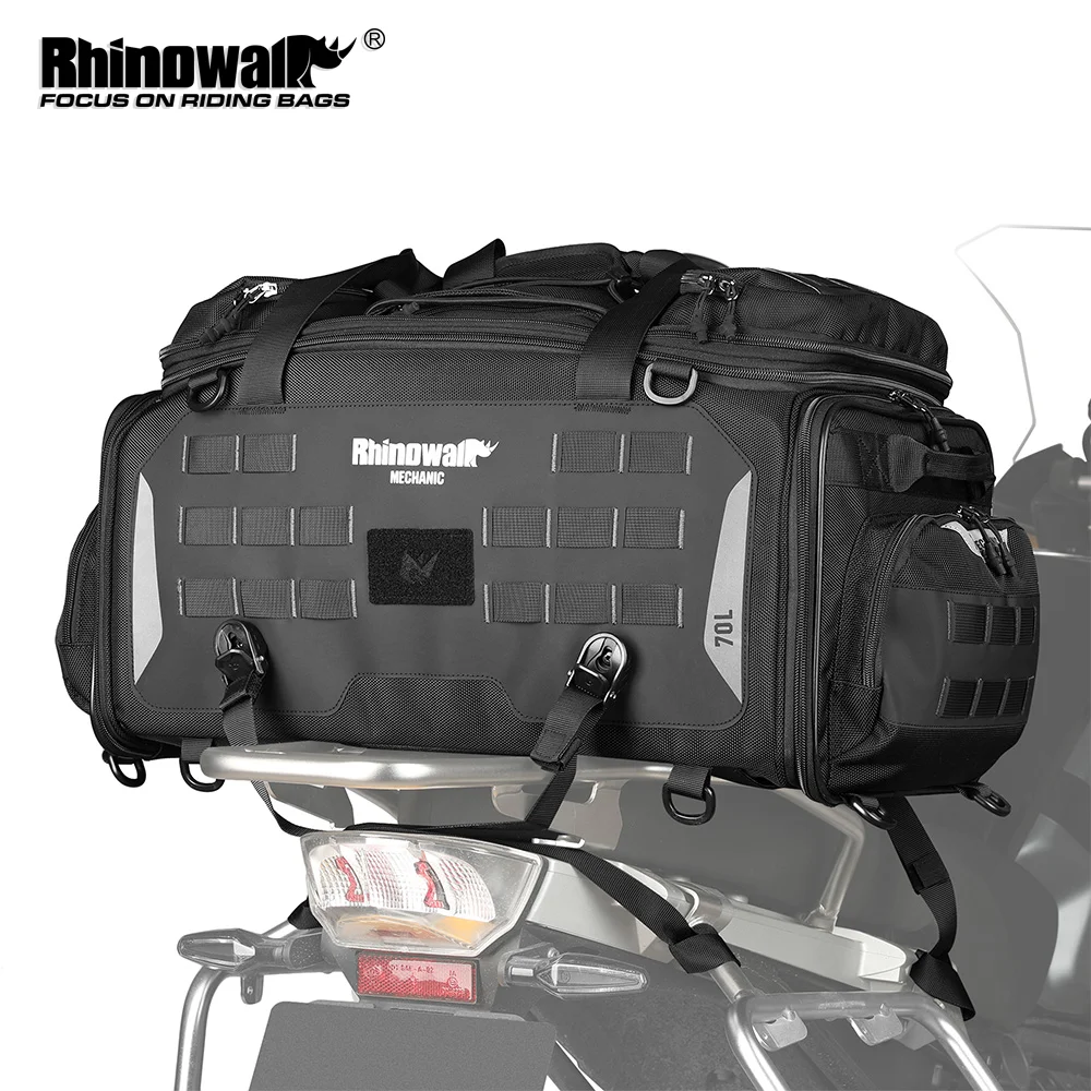 Rhinowalk Motorcycle Back Seat Bag Waterproof 50-70L Expandable Dry-Wet Separation Versatile Tail Bag Backpack 14