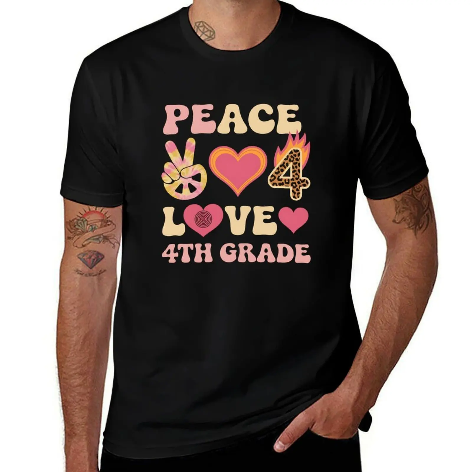 

Leopard Peace Love 4th Grade Fourth First Day School Teacher T-Shirt designer shirts graphic shirts heavyweight t shirts for men