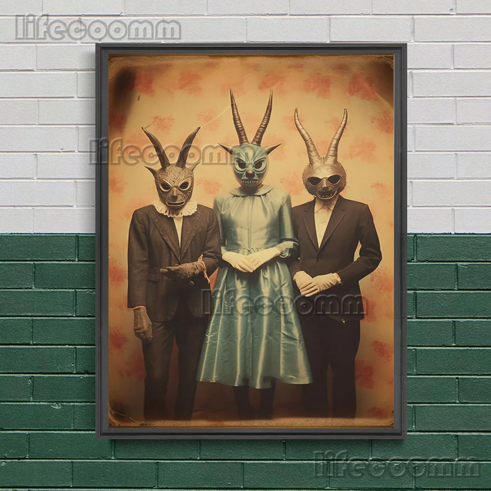 رمز شيطان غريب، تصوير عتيق، طباعة قماشية فنية جدارية، الأخوات الساحرة، صورة قوطية، ملصق فني وطباعة، ديكور منزلي #2