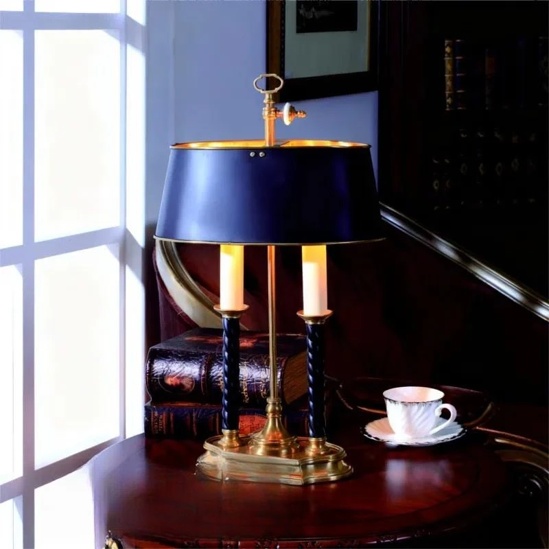 Solid Brass Table Lamp with Animal Sculpture Base American Vintage Style Folded Shade for Executive Office Desk Lighting
