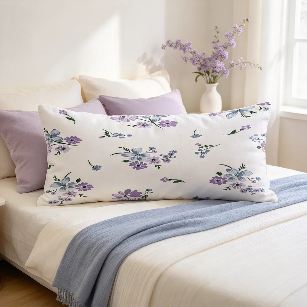 Blue Purple Elegant Stem Print Long Pillow Cover, Elegant Style, Porch Decorative, Polyester, Photo Prop, Velvety Touch