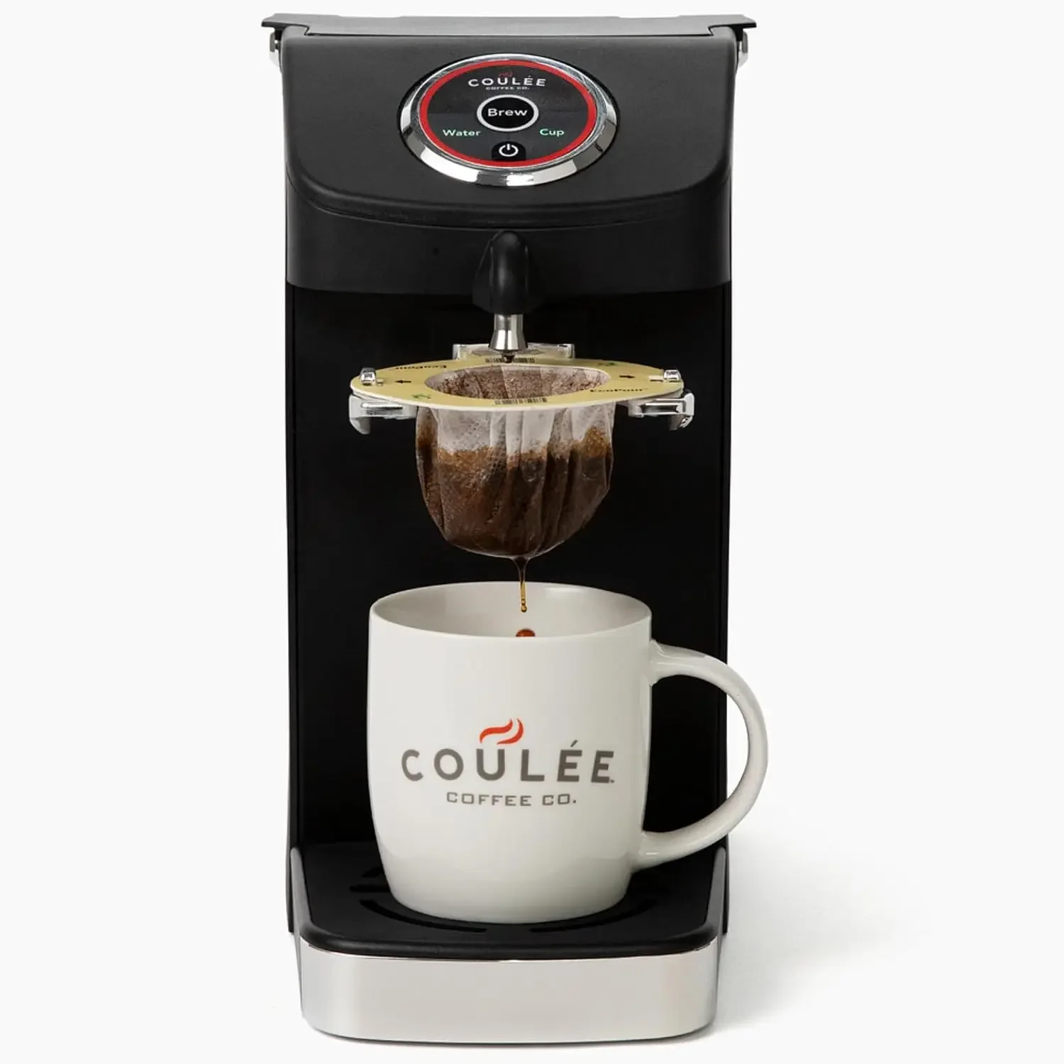 Swirl Single Serve Pour Over Coffee Maker, Stainless Steel, Black | Black, Heats to 205°F, rotates for precise bloom pour; steel
