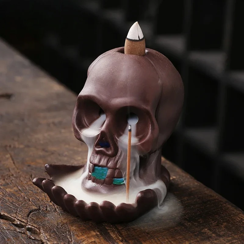 1pc LED Waterfall Skull Incense Burner Skull Backflow Incense Burner Halloween Home Decor Home Aromatherapy (without Incense)