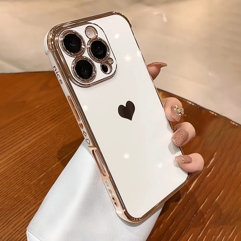 Plating Heart Laser Aurora Matte Hülle für iPhone 18 17 12 13 14 15 16 Pro Max Plus Kameraschutz Silikon Stoßfeste Abdeckung – Detail 4