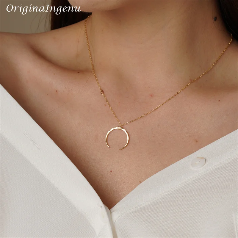 Handmade Moon Necklaces Jewelry Gold Filled/925 Silver Pendant Vintage Boho Choker Kolye Hammered Moon Jewelry For Women