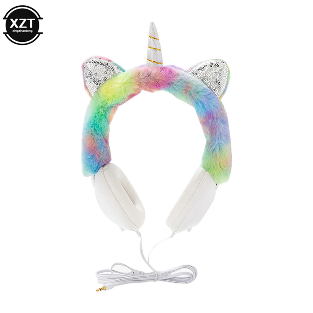 Jednorożec słuchawki przewodowe na zestaw słuchawkowy dla dzieci z plątaniną przewód 3.5mm Jack w/Mic do szkoły prezent urodzinowy świąteczny