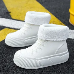 New plush galoshes waterproof rain boots women's rubber platform shoes for lady ankle wide toe rainboots plush water shoes woman
