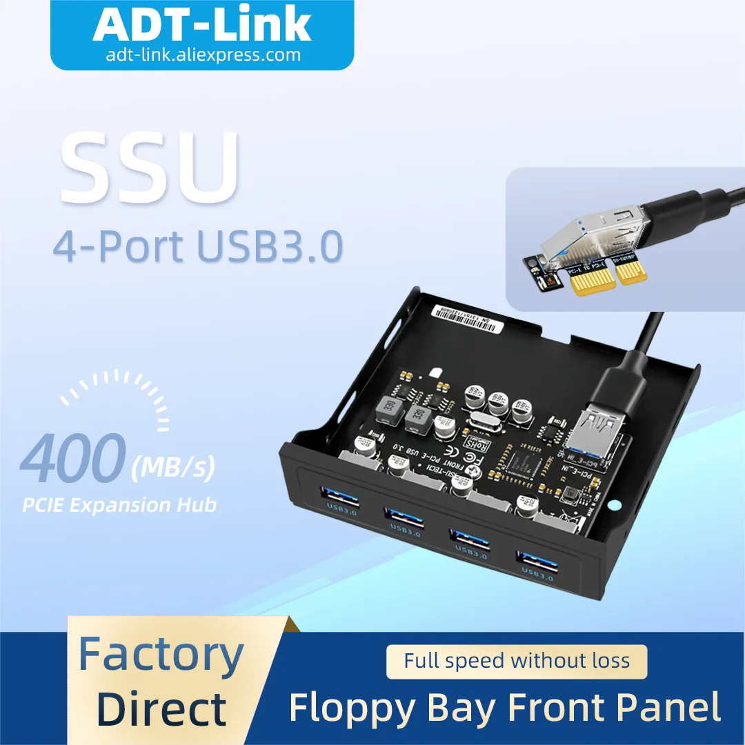 4 Ports USB3.0 PCI-E Expansion Card Floppy Drive Bay Front Panel USB Hub Internal PCIe USB 3.0 Adapter for Desktop Computer