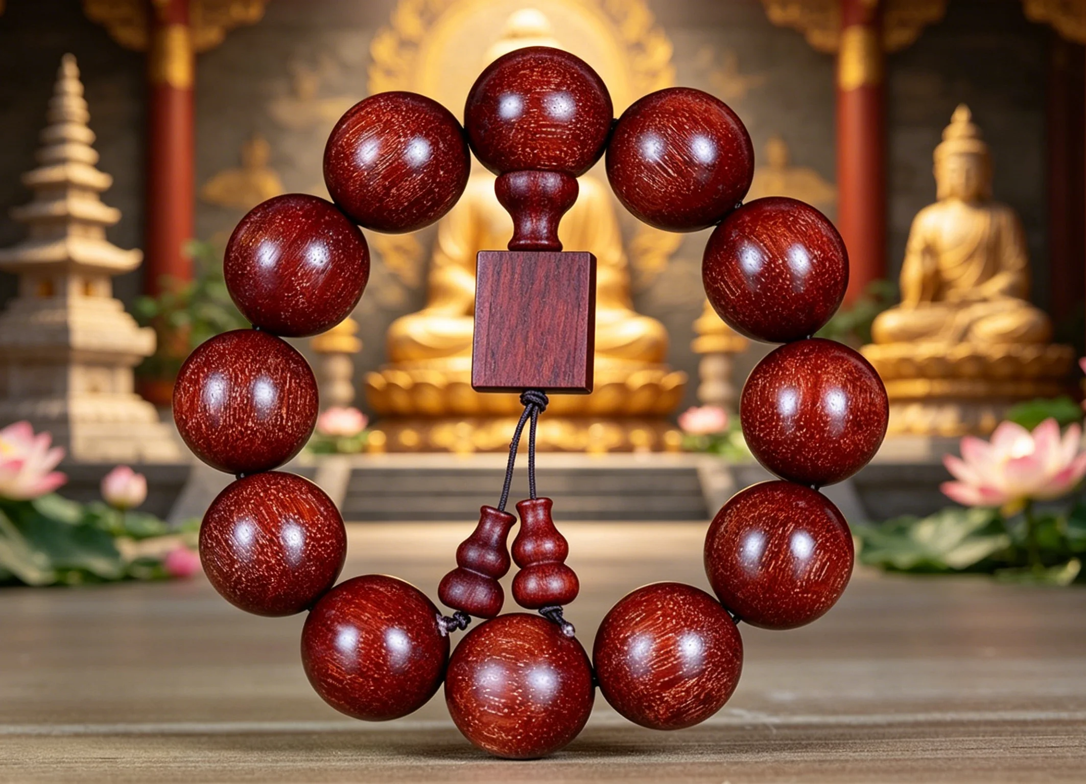 Buddhist Natural Sandalwood Buddha Statue Bracelet for Meditation Prayer Beads Mala Men Women Healer Pendant Jewelry