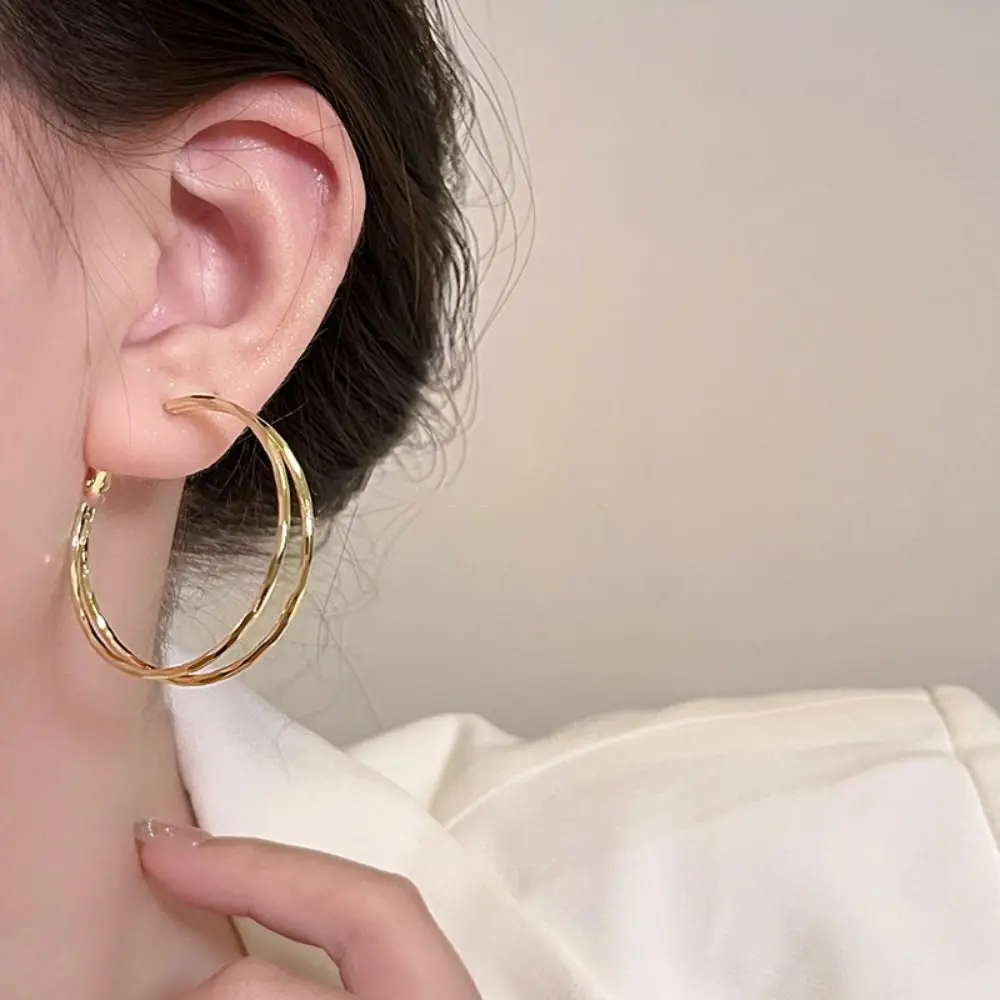 

Double Layer Circular Earrings Women Ear Decor Hook Piercing Round Ring Earrings Simple Exaggerate Ear Jewelry Accessories