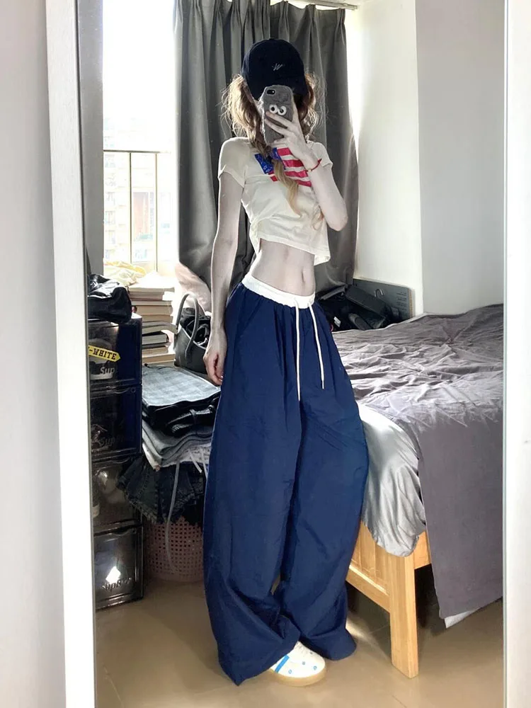 Loose Ice Silk Wide Leg Pants Women's Thin New Autumn Casual Qui Dry Sports Trousers Korean Sle Straight Leg Pants