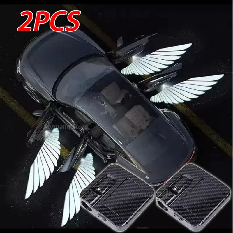 2Pcs Car Angel Wings Wireless Car Door Welcome Courtesy Shadow Projector Lamp LED HD Logo Light Cars Accessories