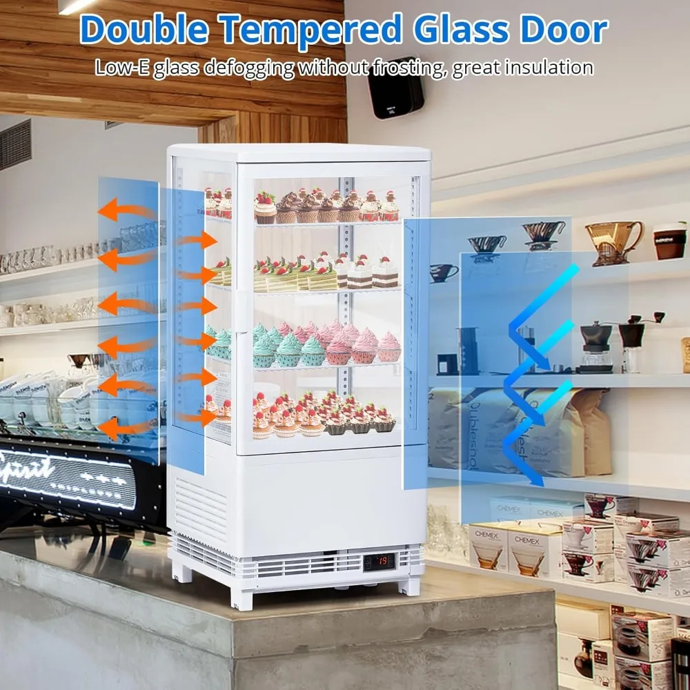 Commercial Display Refrigerator, 2.7 Cu. Ft./78L Countertop Pastry Refrigerated Display Case with Led Lighting, Air-Cooling, Fro