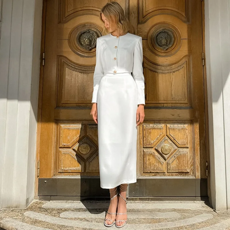 

Tuularose White Dress Set Luxurious Tailored Blazer Casual Maxi Skirts Set Fashion Elegant Party Look Women Dress Set Outfits