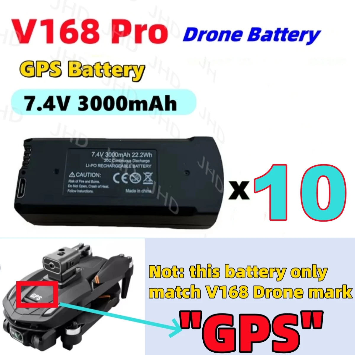 Batteria per drone GPS JHD V168 per V168/V168 PRO/ V168PRO MAX NO GPS/batteria GPS per eliche a batteria V168 PRO all\'ingrosso