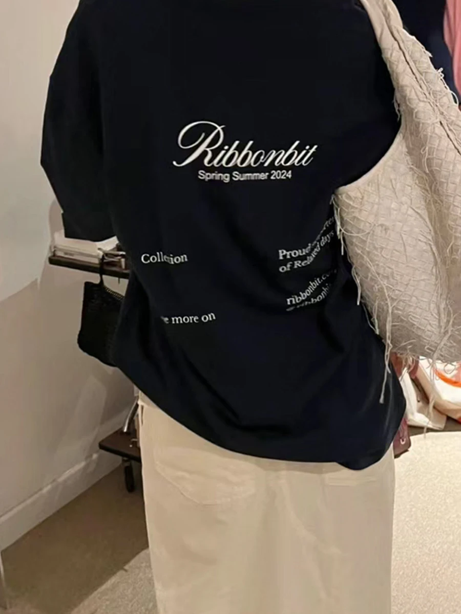 Korean Sle Pure Cotton ort Sve T-irt Women's Simple oulder High End Feeling Ribbon Bit Fem Top Summer irt