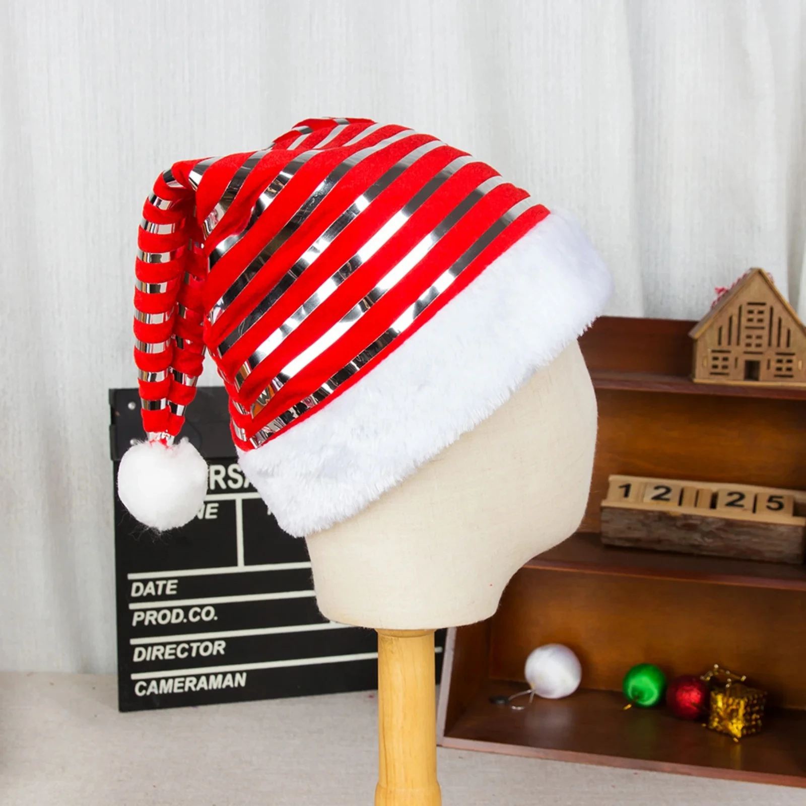 Faux Fur Santa Hat Festive Striped Christmas Hat Gold Velvet Christmas Hat Red Velvet Santa Caps For Christmas Holiday Party