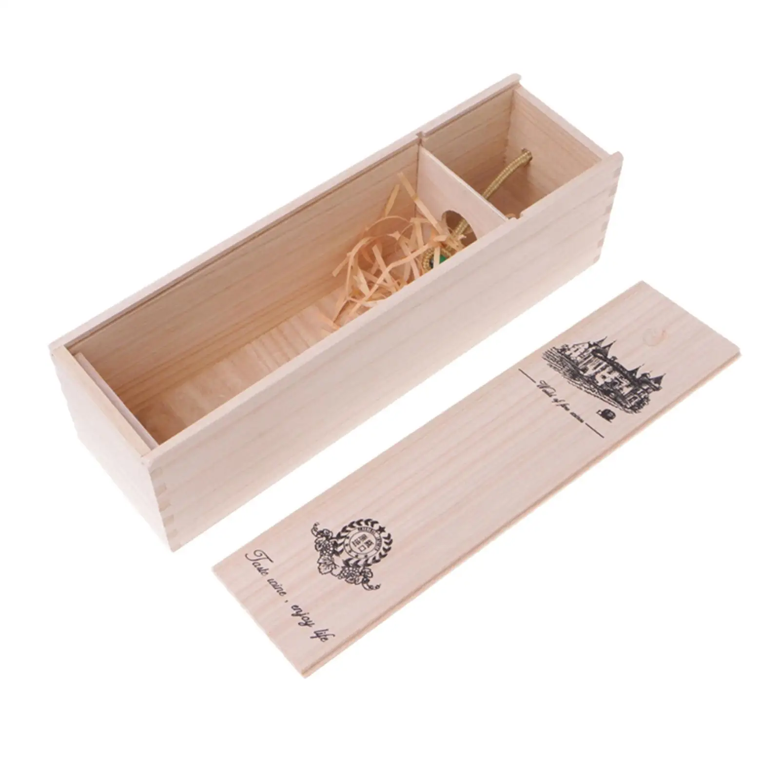 Wooden Wine Box w/ Handle Wooden Packaging Box with Lid Single Bottle Wine Gift Boxes Decorative Carrier for Birthday Gifts