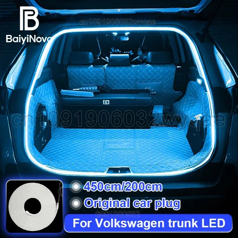 

Подходит для светодиодной ленты в багажник автомобиля Volkswagen, 450/200 см, 12В, светодиодная лента, установка Plug and Play, автозапчасти для атмосферной подсветки автомобиля VW.