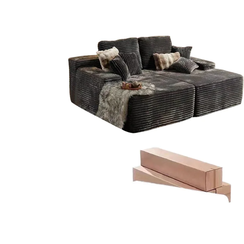 Large Striped Fabric Sectional Sofa Set Vacuum Compression with Shar Pei Dog Sponge for Cinemas