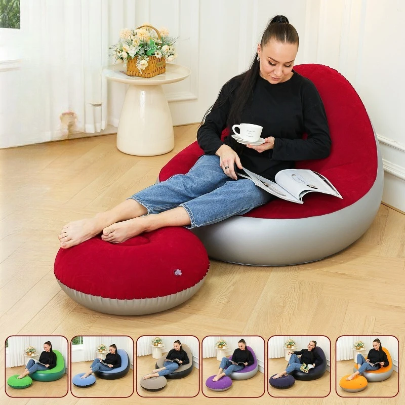 New Flocking Lazy Sofa Inflatable Foldable Recliner Sofa Bed Japanese Home Seat Outdoor Bed Chaise Lounge Living Room Furniture