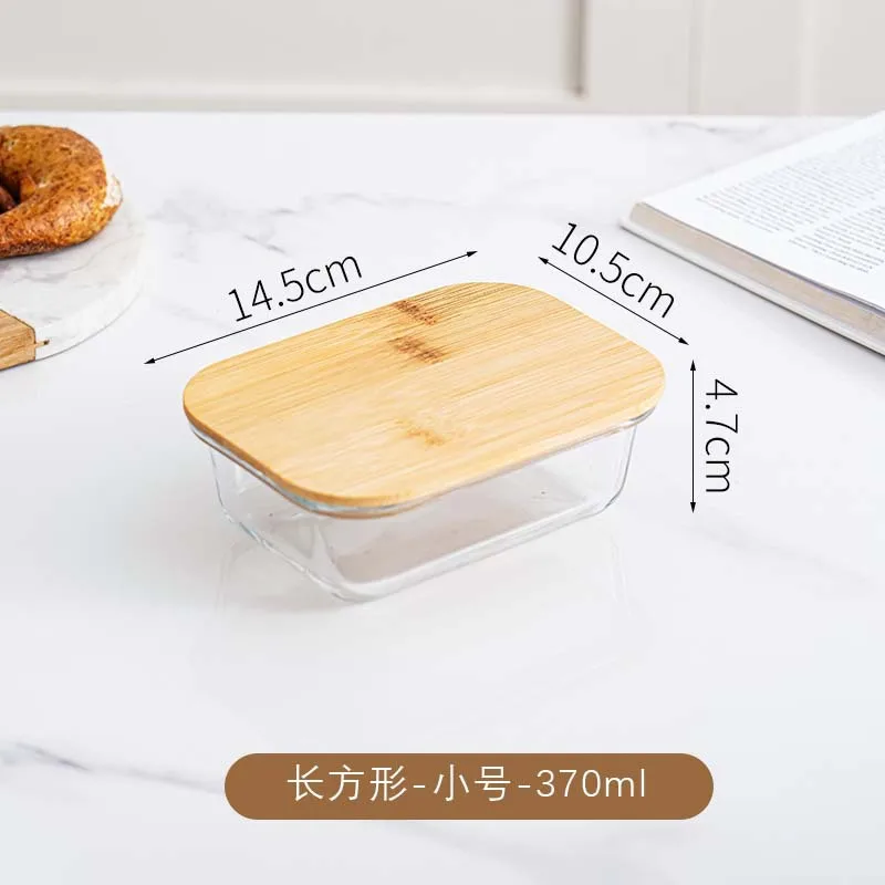 2026 Bamboo Lid High Borosilicate Glass Lunch Box High Temperature Resistant Rectangular Sealed Fresh-Keeping