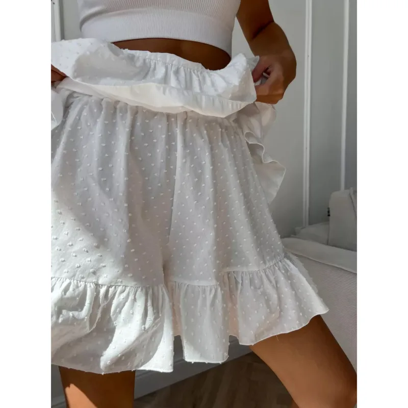 Summer New Wave Point High Waist Pure Cotton Pants Skirt Korean Solid Color Ruffled Shorts Fashion Elastic Waisted Pants Skirt