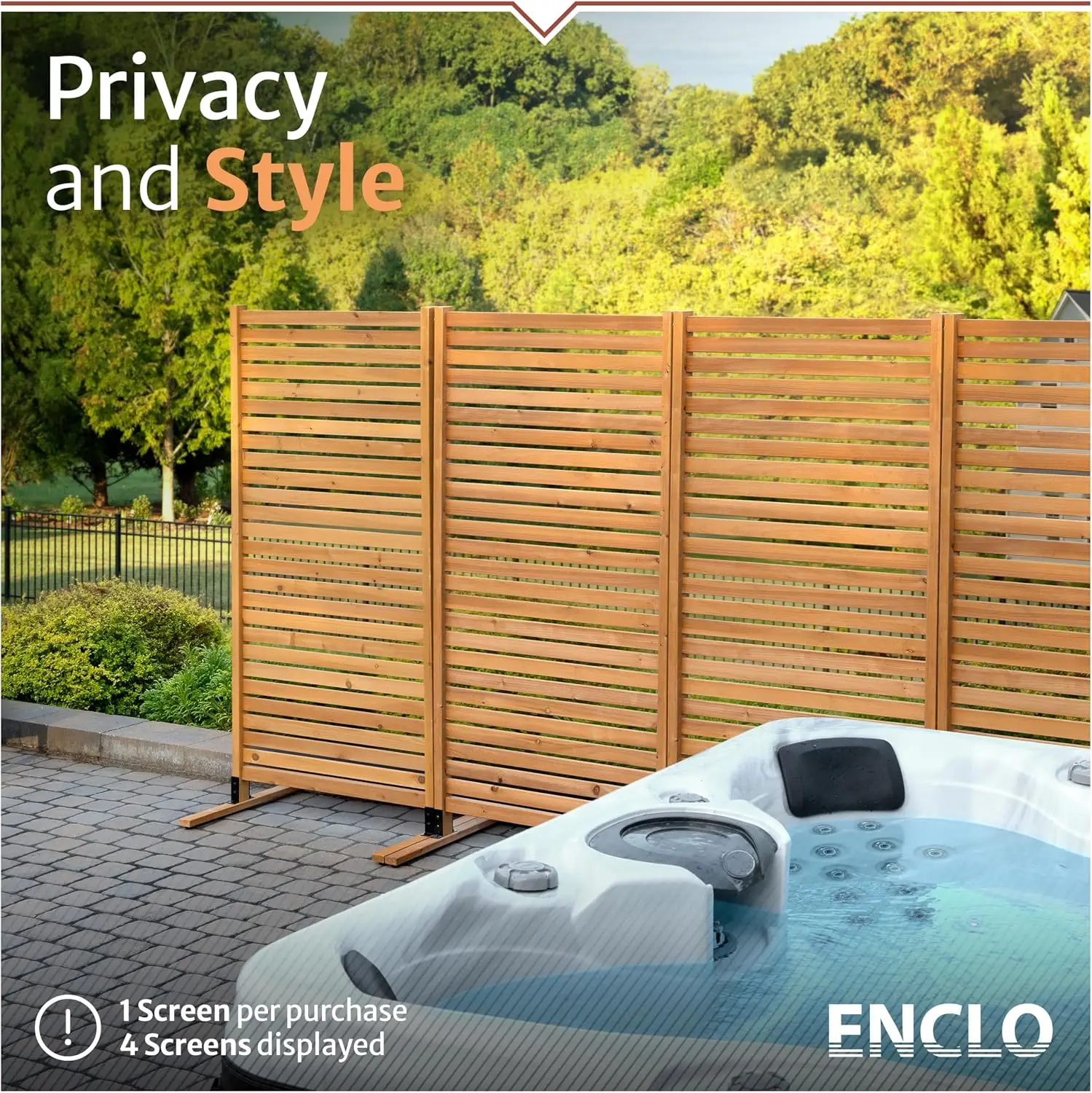 Slatted Freestanding/Surface Mounted Privacy Screen, Cedar Wood