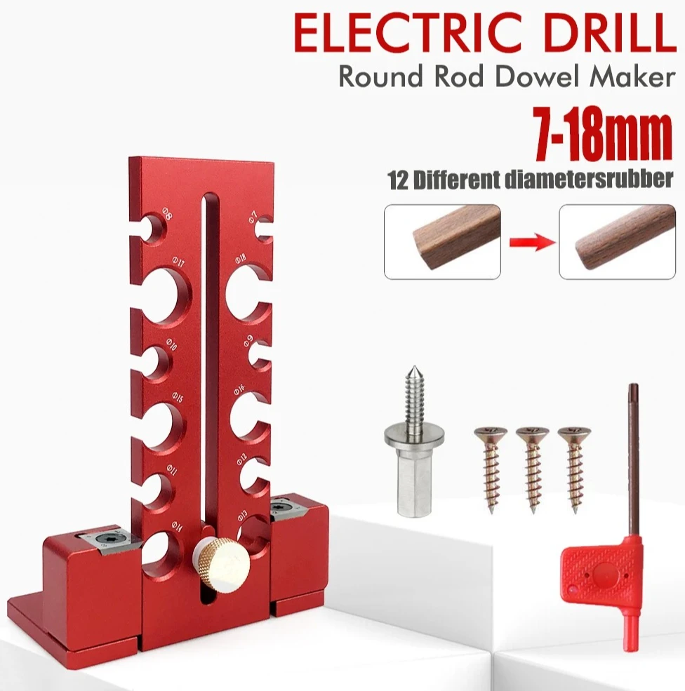 

7-18mm Dowel Maker with Carbide Blade, Drill Powered Round Rod Milling Tool for Woodworking, Adjustable DIY Jig