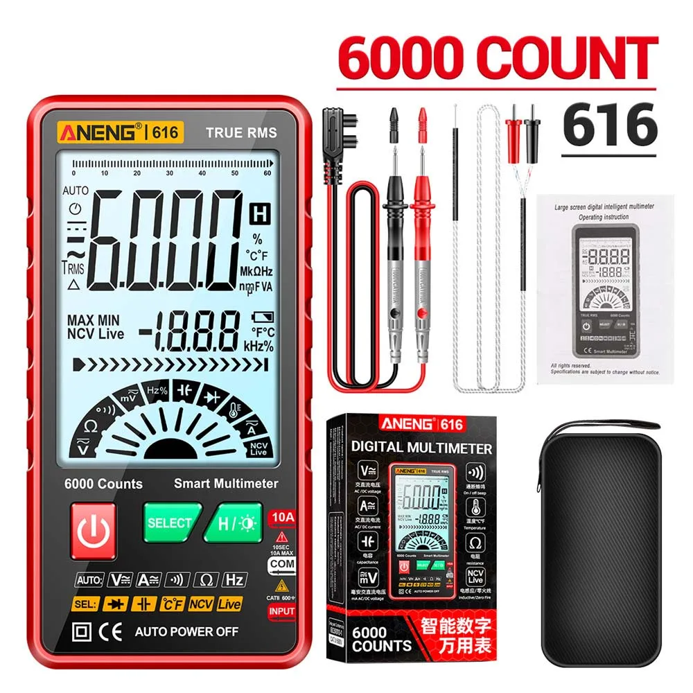 

Smart Digital Multimeter True RMS Auto Electrical Capacitance Meter AC DC Voltage Resistance Testers Electrician tester Tool