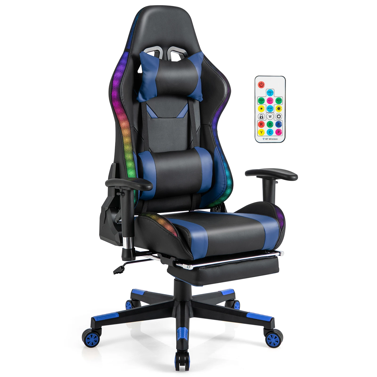 RGB LED Retractable Footrest Gaming chair Ergonomic Adjustable Backrest Office Chair Armrest