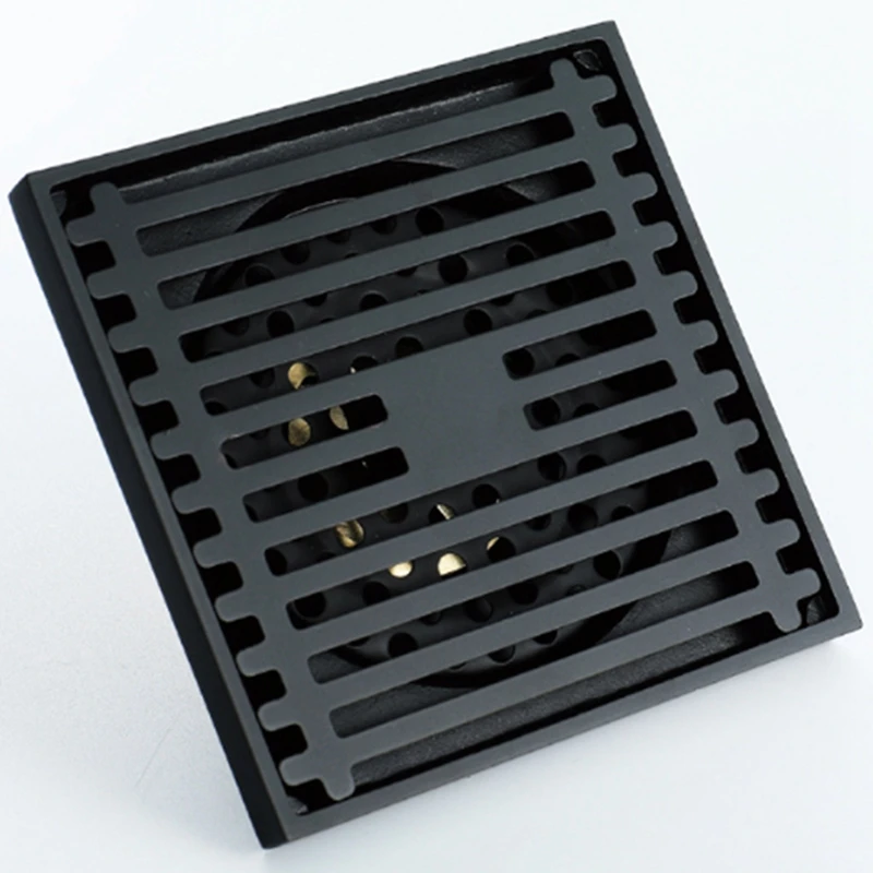 Shower Floor Drains Square Floor Drain Strainer 10X10cm Black All Copper Bath Drain Drainers Anti-Reflective Floor Drain