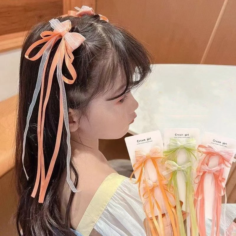 

2PCS/Set Fairy Bow Long Ribbon Hair Clips for Baby Girl Chinese Style Hairpins Barrettes Hanfu Headdress Kids Hair Accessories