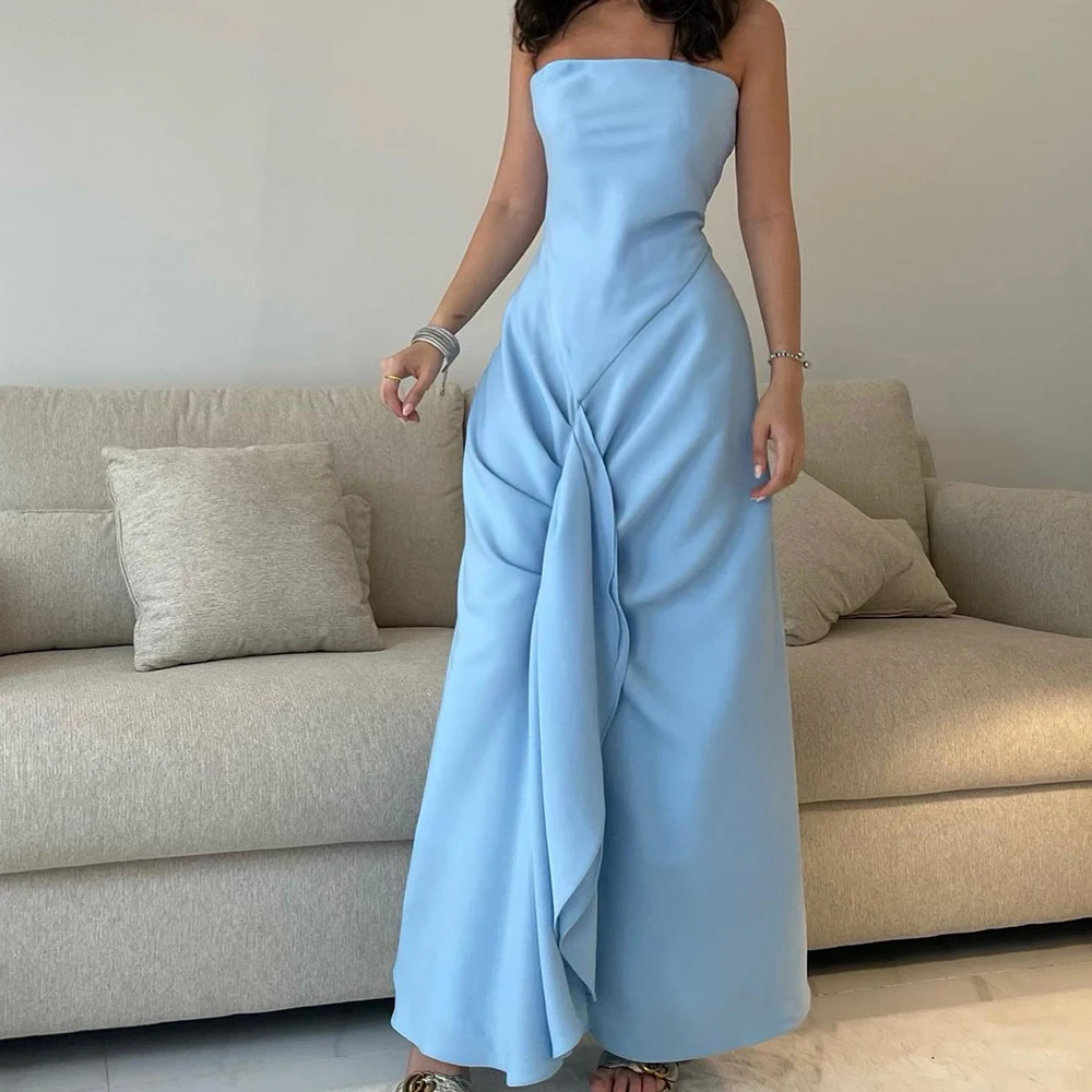 

Elegant Party Dresses Woman 2024"Boat Neck Sleeveless jersey Ankle Length Ruffle Pleats Solid Color Straight Saudi Arabia