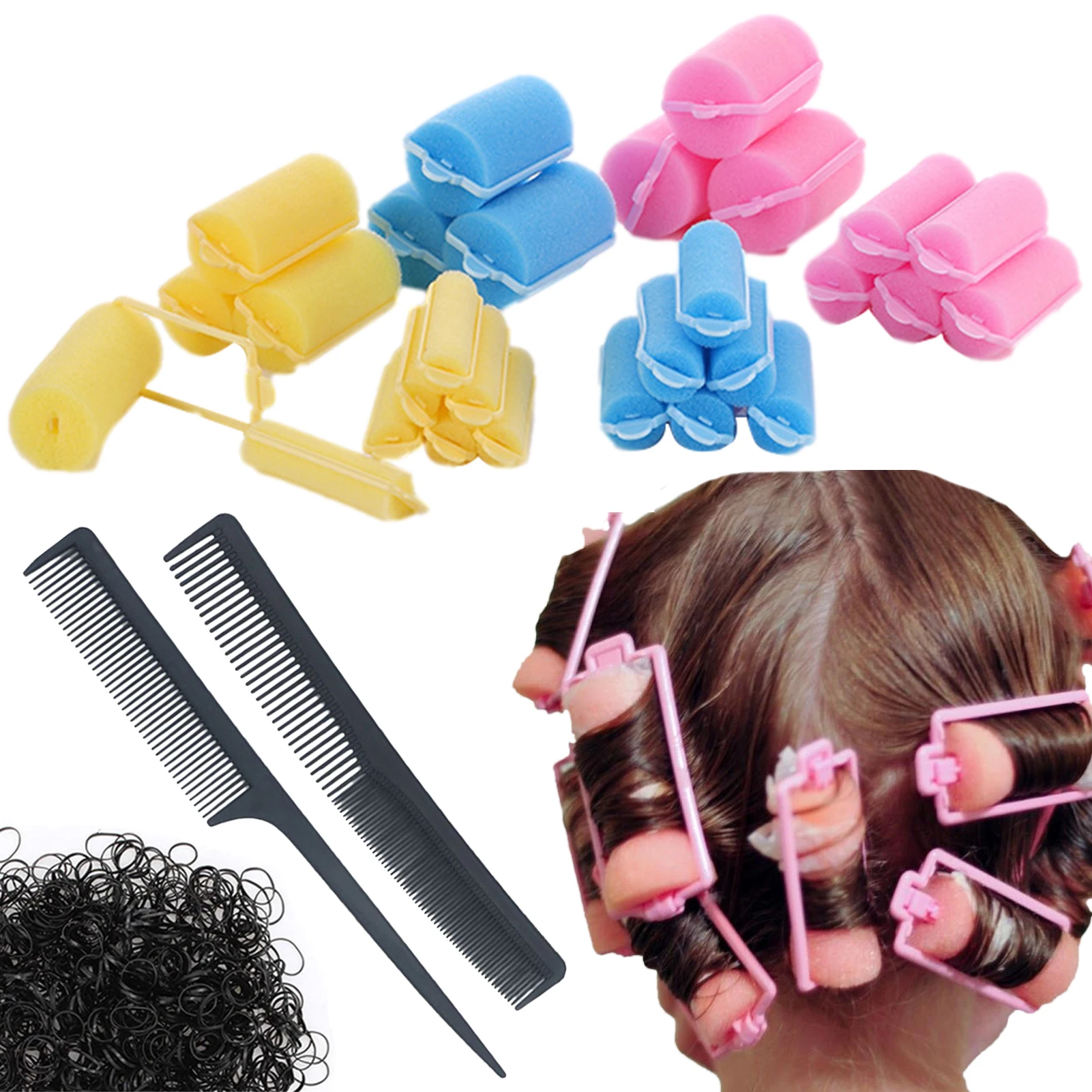 

56 Pieces Foam Hair Rollers Hair Styling Sponge Curler Assorted Sizes Mixed Color Hair Curlers For Hair Hairdressing Styling