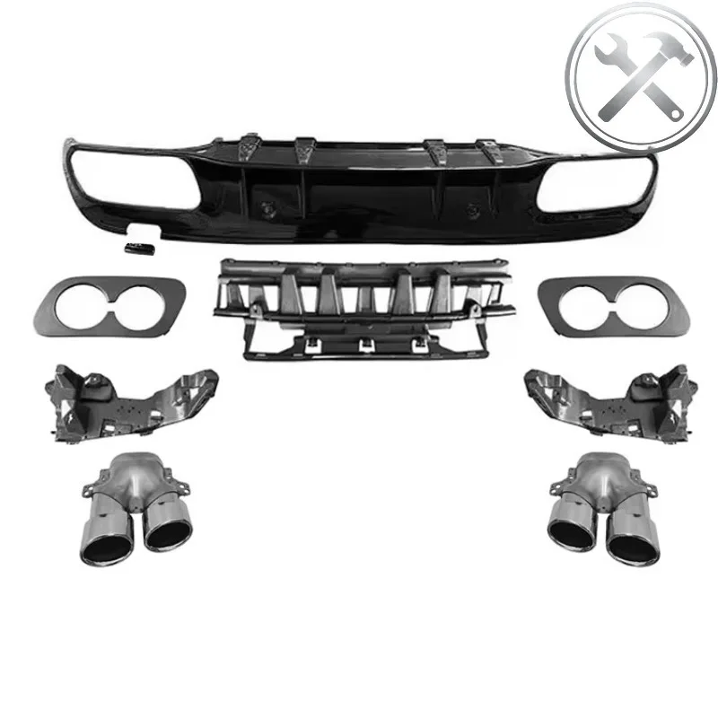 

High Quality C Class W205 4-Door Upgrade C43 Style Rear Diffuser Parts With Exhaust Tips Rear Bumper Lip Mod Parts 2015-2021