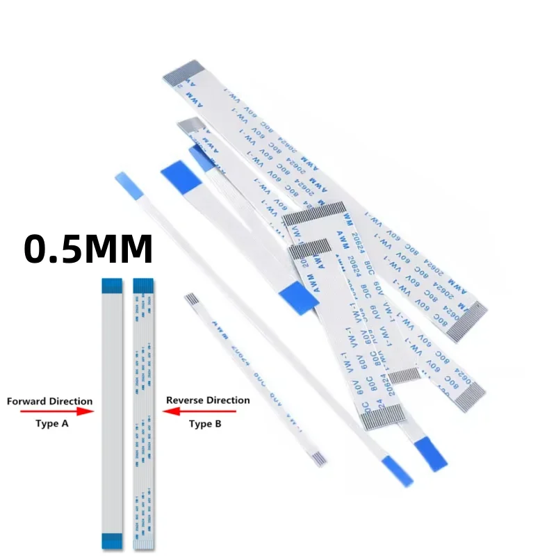 10PCS 6Pin FFC/FPC Flexible Flat Cable 0.5/1.0mm Pitch AWM 20624 80C 60V 6-40cm Forward Reverse for Electronic Devices