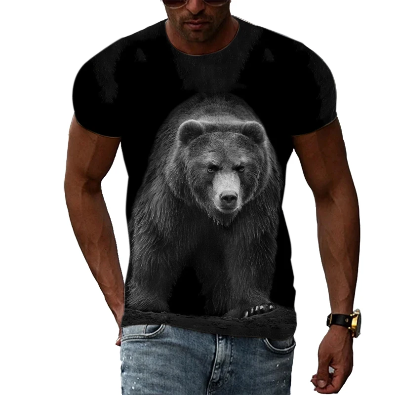 Summer Animal 3D Printing Cool Bear Men\'s T-shirt 2021 Summer Punk Rock Fitness Street Fashion Casual Tops