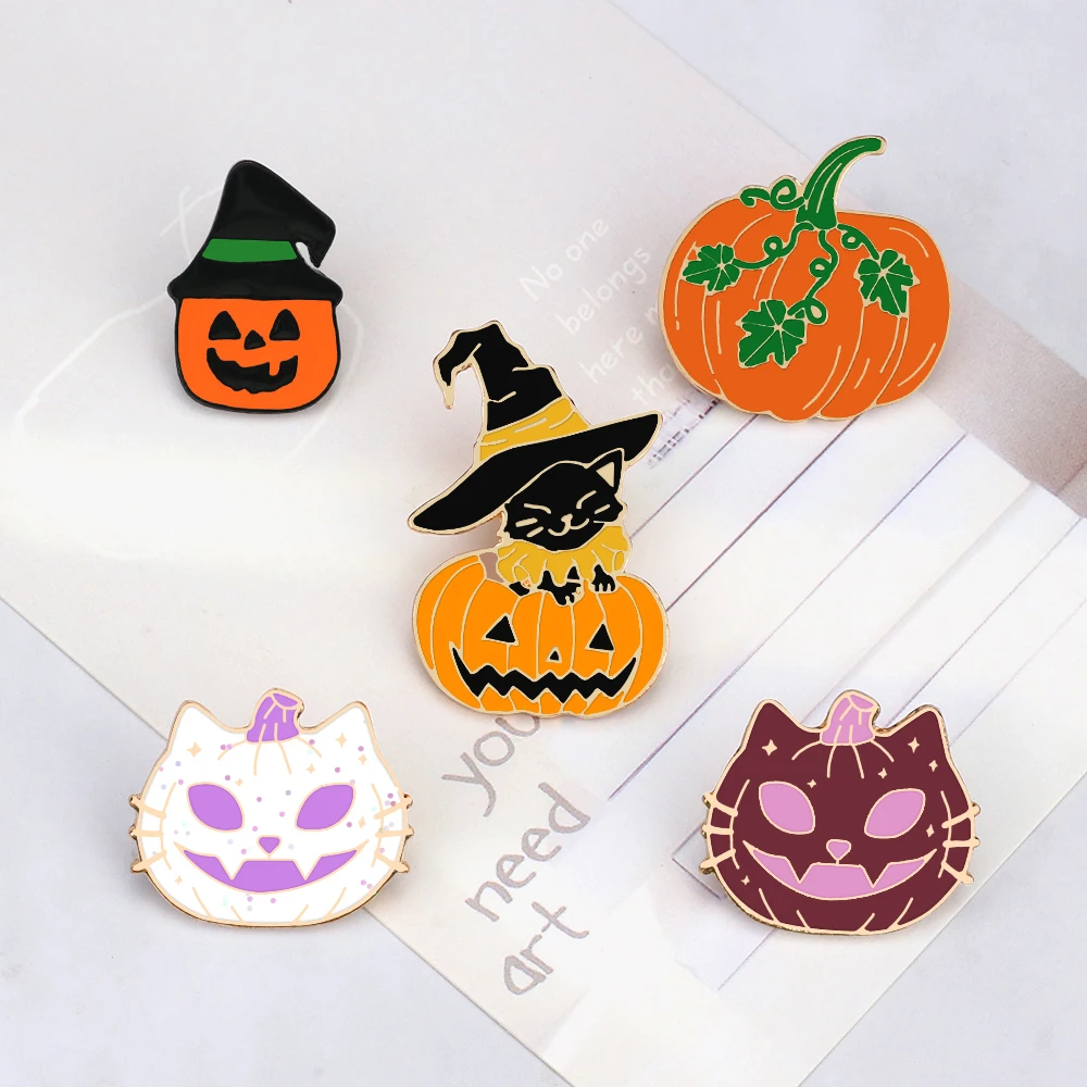 Funny Halloween Enamel Pins Cute Smile Pumpkin Ghost Brooches Clothes Lapel Pin Accessories Bag Metal Badge Gift for Kids Friend