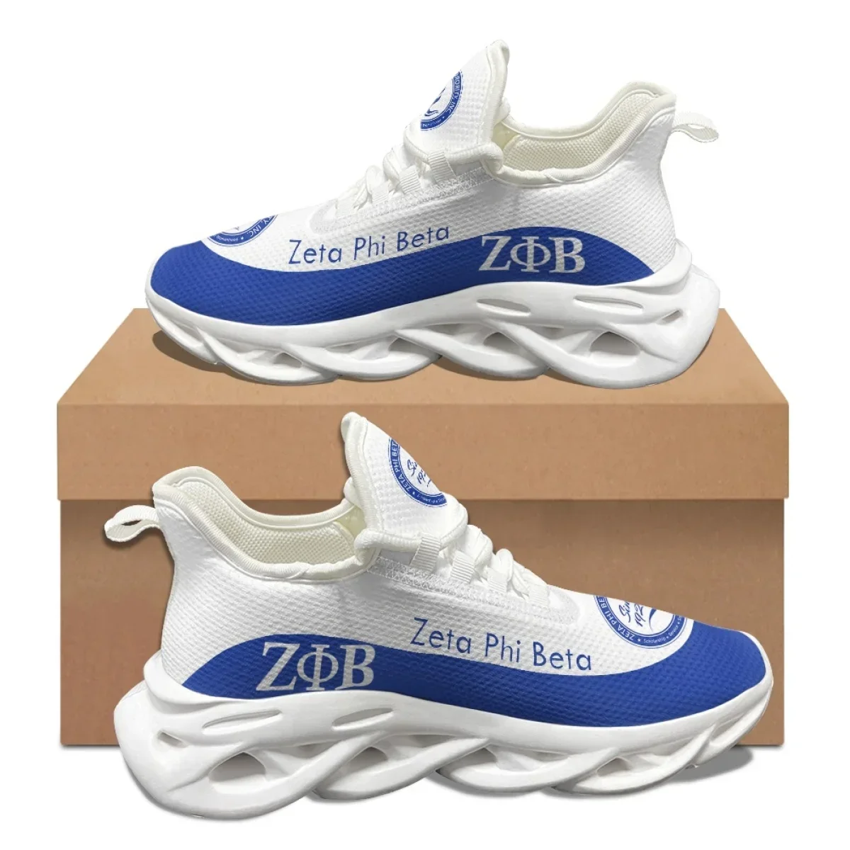 

Blue White Zeta Phi Beta Pattern Female Men Autumn Winter Tennis Shoes Shock Absorption Lightweight Lace Up Breathable Sneakers