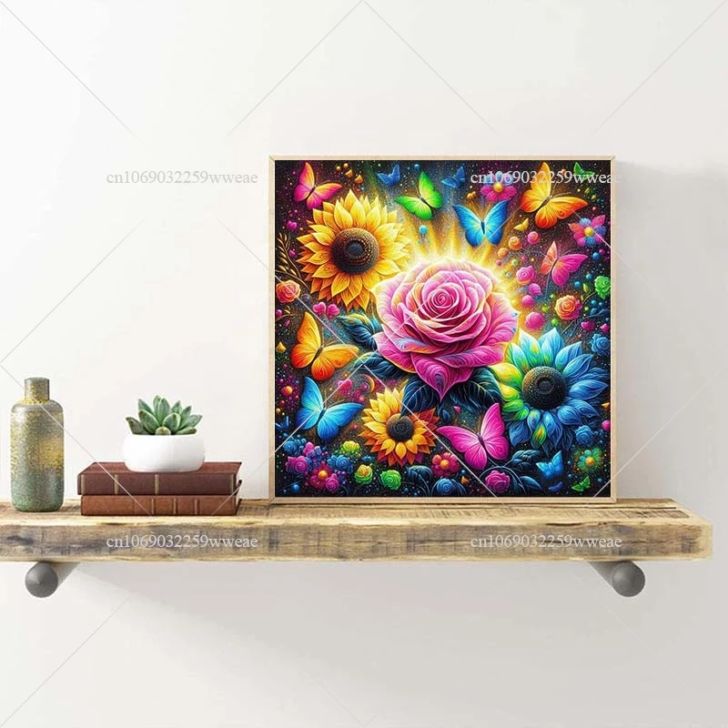 New Arrivals Diamond Paintings Colorful Roses And Sunflowers Embroidery Full Rhinestones Butterfly Cross Stitch Arts And Crafts