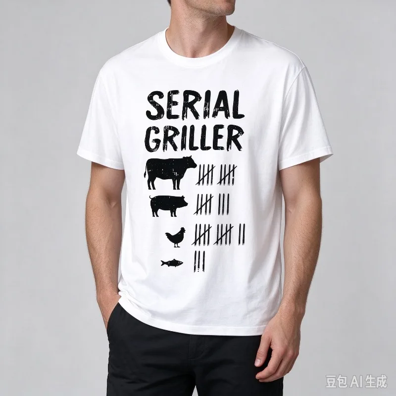 SERIAL GRILLER Men T-Shirt Funny Barbecue Grill Lover Graphic Print Modal Soft Casual Cookout Backyard Party Daily Wear Top